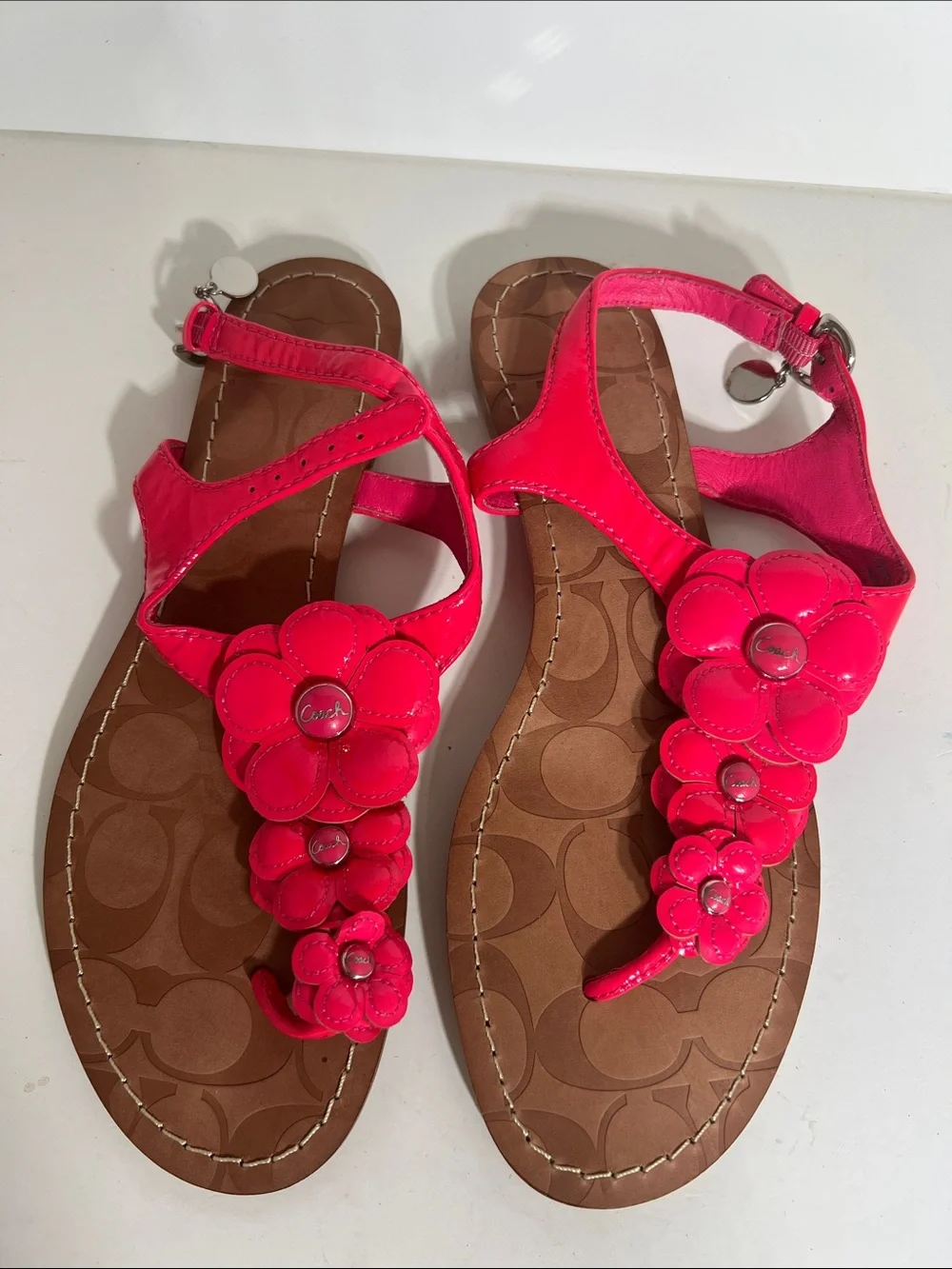 Coach Women's Hot Pink Floral T-Strap Sandals - Picture 4 of 6